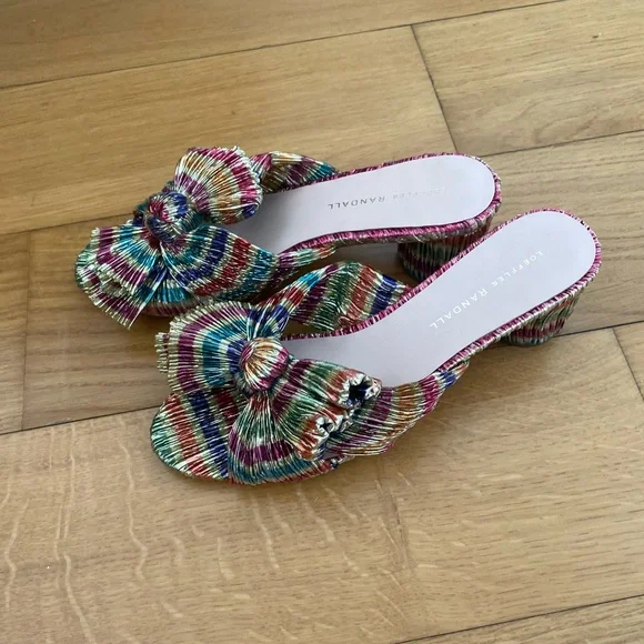 NWOT Loeffler Randall Multicolor Bow Mules 8 - Picture 3 of 9